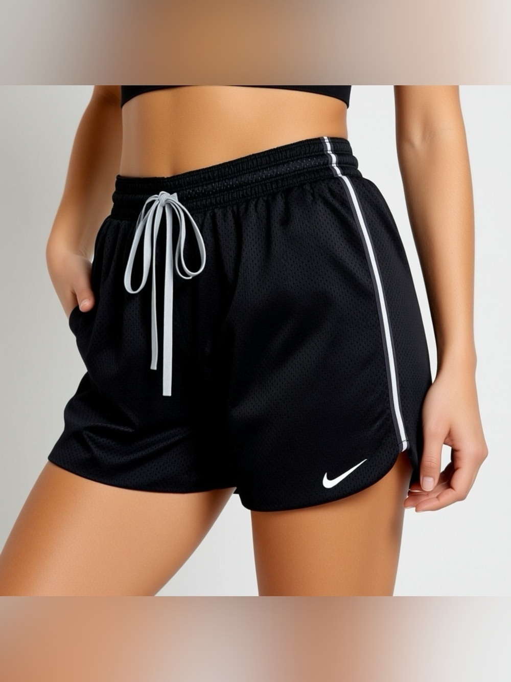 Nike Dri Fit Gym Shorts Retro Mesh Training Black Size Medium Lined Drawstring A